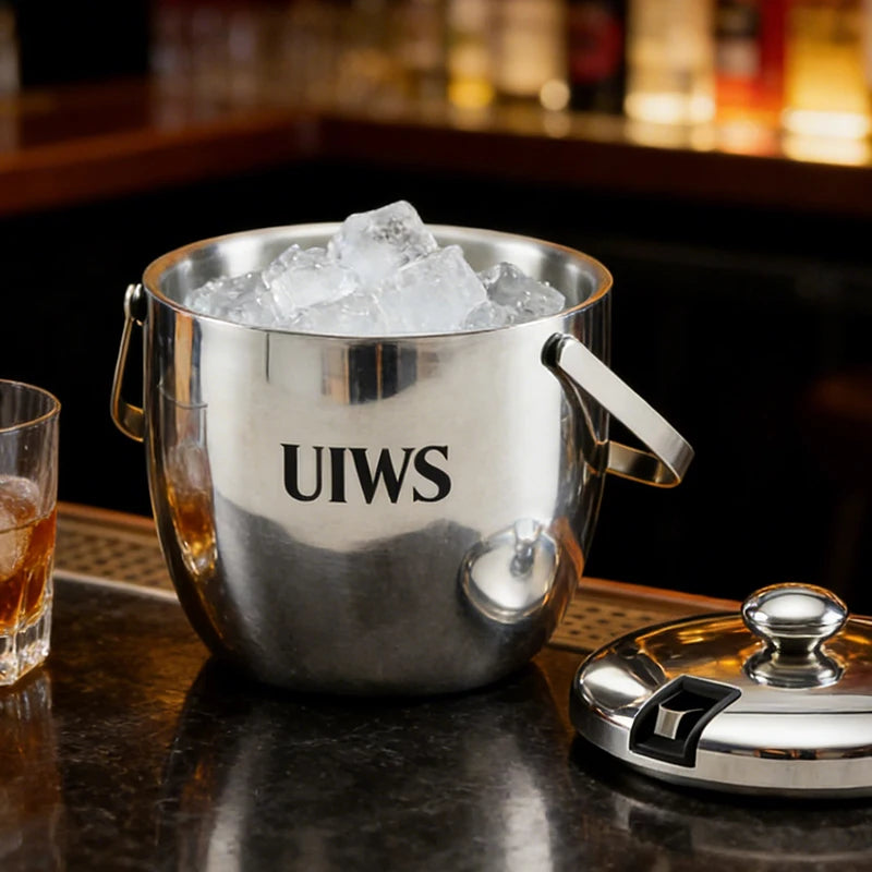 Factory Direct Low Price Insulated Double Wall Stainless Steel Beer Ice Bucket Cooler with Lid and Ice Clip for Bars