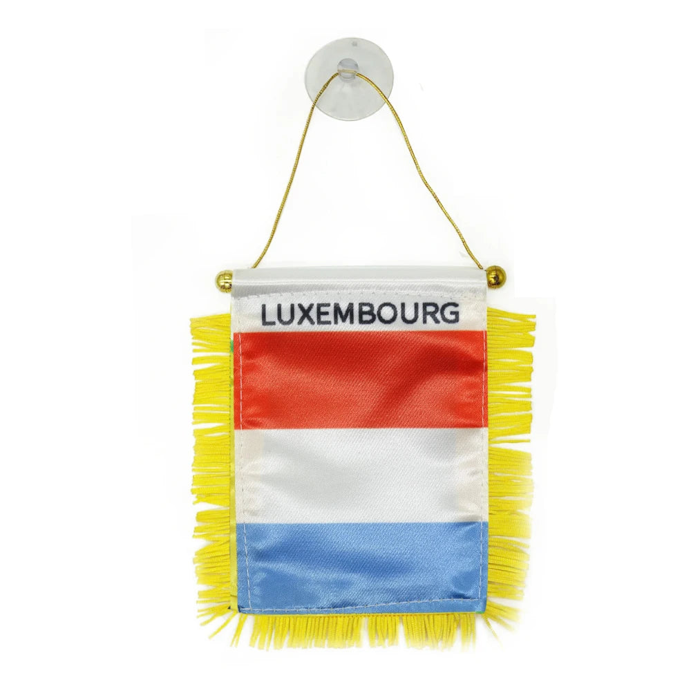 Custom Logo Digital Printing Satin Material Hanging  Luxembourg Pennant Flag for Car Rearview Mirror and Home Decoration