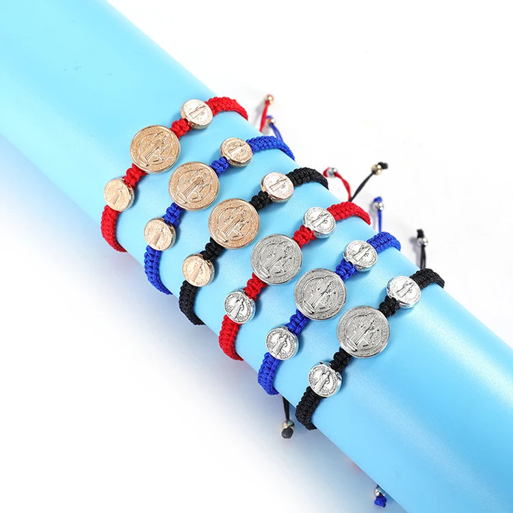 Y235 Wholesale Pulsera Rope Braided Adjustable Bracelet Round Shaped Virgin Mary Charm for Couple Gift Fashion Jewelry Bracelets