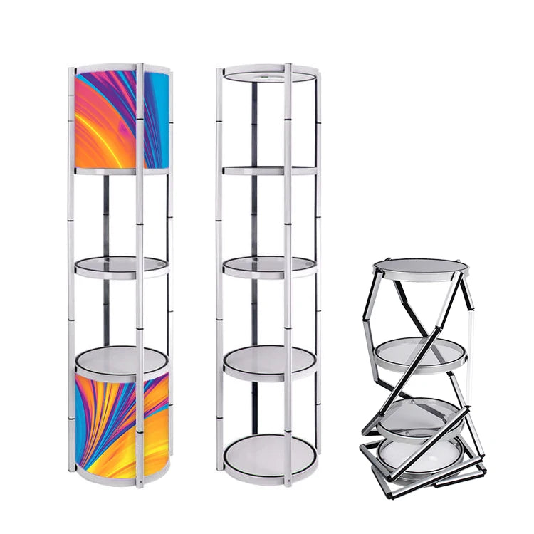 Portable Foldable Acrylic Showcase Tower Round Twister Spiral Display Stand for Store and Exhibition Use
