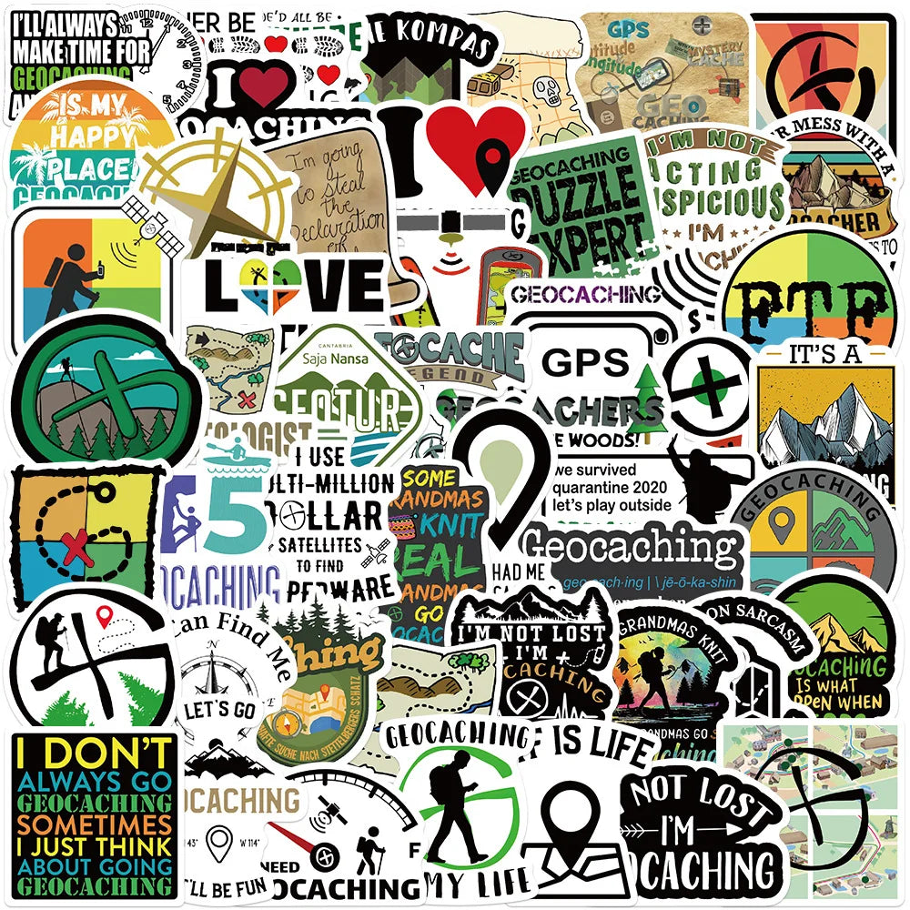 50Pcs Geocaching Outdoor Treasure Hunt Graffiti Stickers for Laptop Bottle Waterproof Custom Adventure Sticker