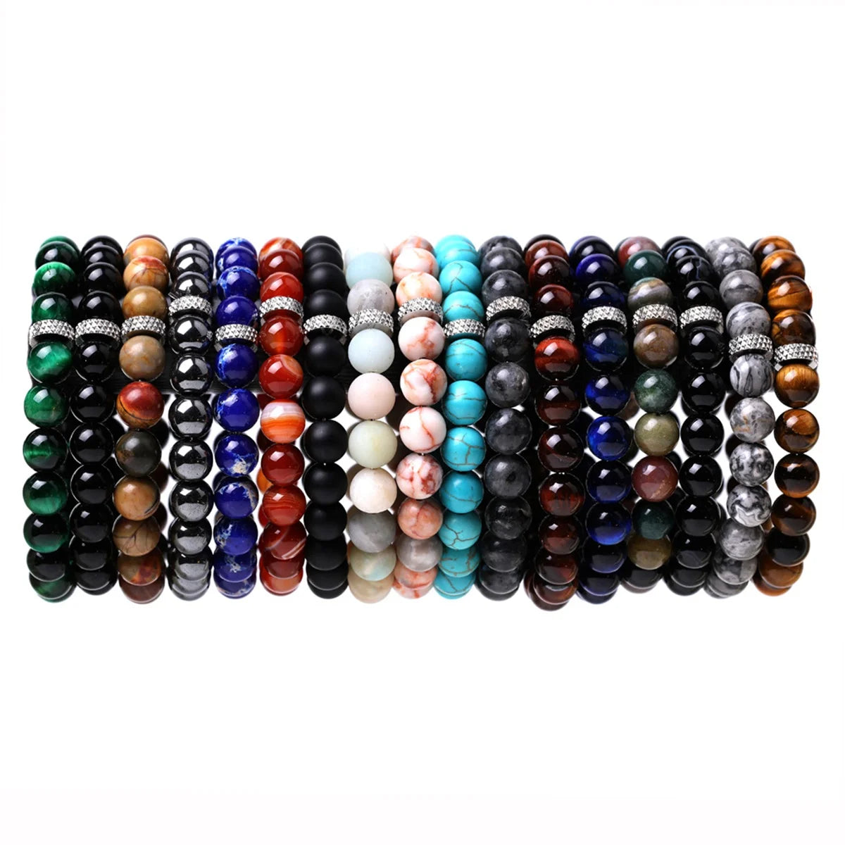 Classic 8MM Stone Beads Elastic Bracelet Stainless Steel Accessory Love's Unisex Couples Bracelet Daily Use Simple Party Gift