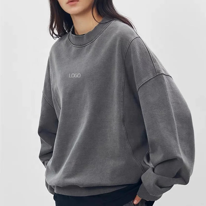 F230684 Custom Fleece Sweatshirt O Neck Cotton Pullover Oversized Hoodie Loose Casual Leisure Women Streetwear Top
