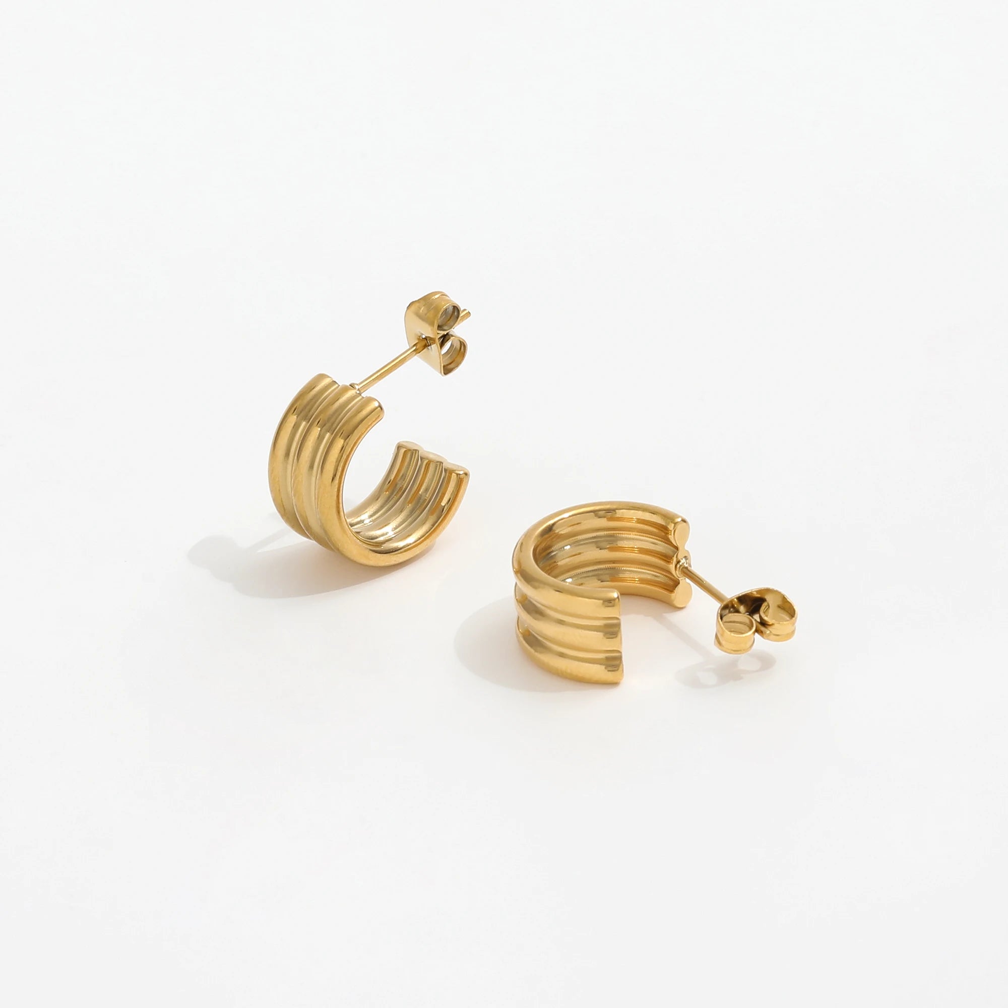 JOOLIM  High End 18K Gold Plated Quarter Hoop Earring Stainless Steel Jewelry