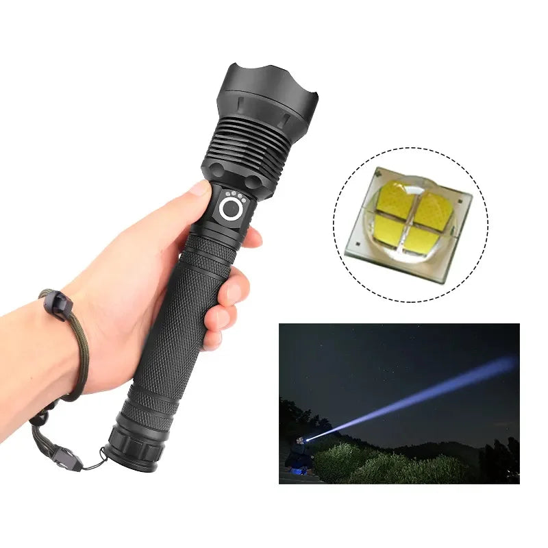 10000 Lumens Flashlight Super Bright Torch Powerful Tactical Torch XHP 70 Aluminium Alloy 5 Modes Camping Outdoor
