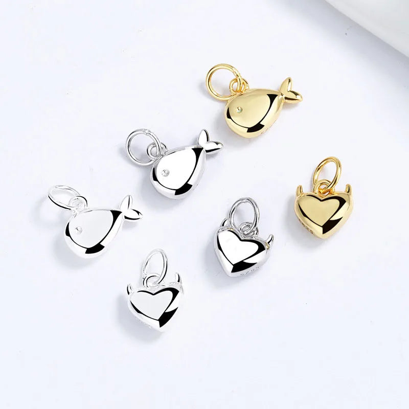 Cute Fish Pendant 925 Sterling Silver Little Devil Heart Charm Pendant for Bracelet Necklace Making