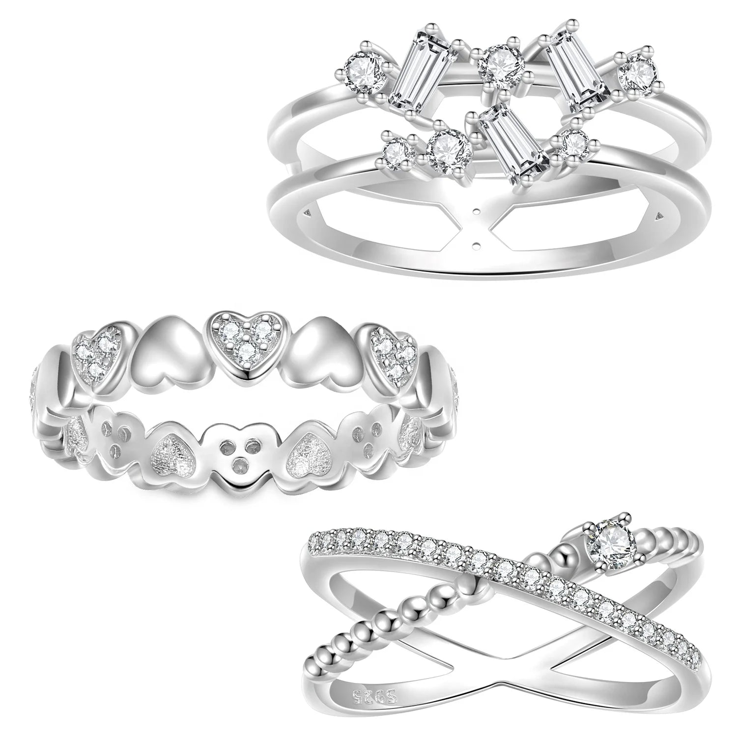 Genuine 925 Sterling Silver Rings Jewelry Heart-shaped Design Minimalism Finger Ring for Women Anniversary Valentine's Day Gift