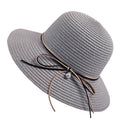 Women Panama Broad Brim Checked Beach Travel Outdoor Sun Hat Foldable Straw Bowknot