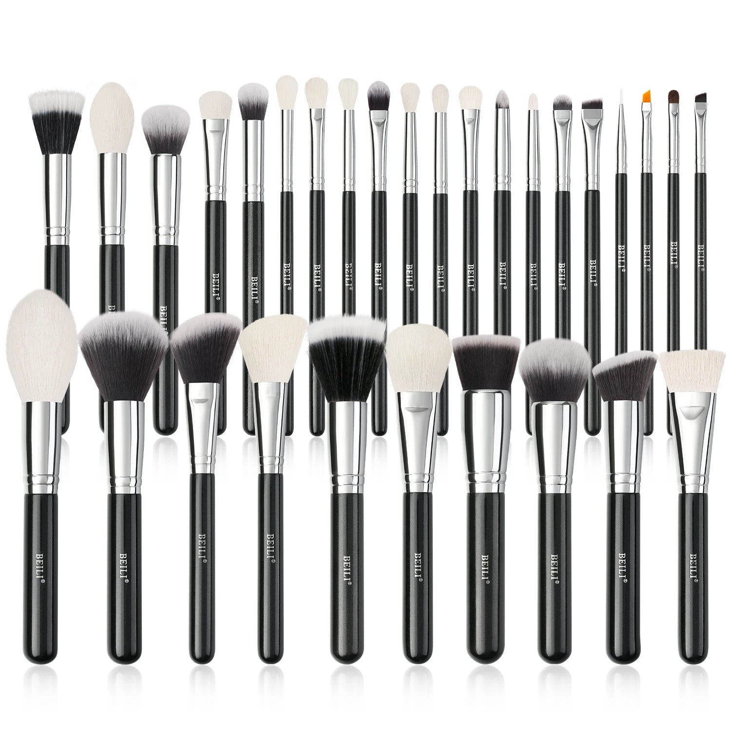 BEILI 30pcs Black Luxury Complete Professional Makeup Brushes Kit Custom Natural Goat Hair Make up Brush Set Private Label
