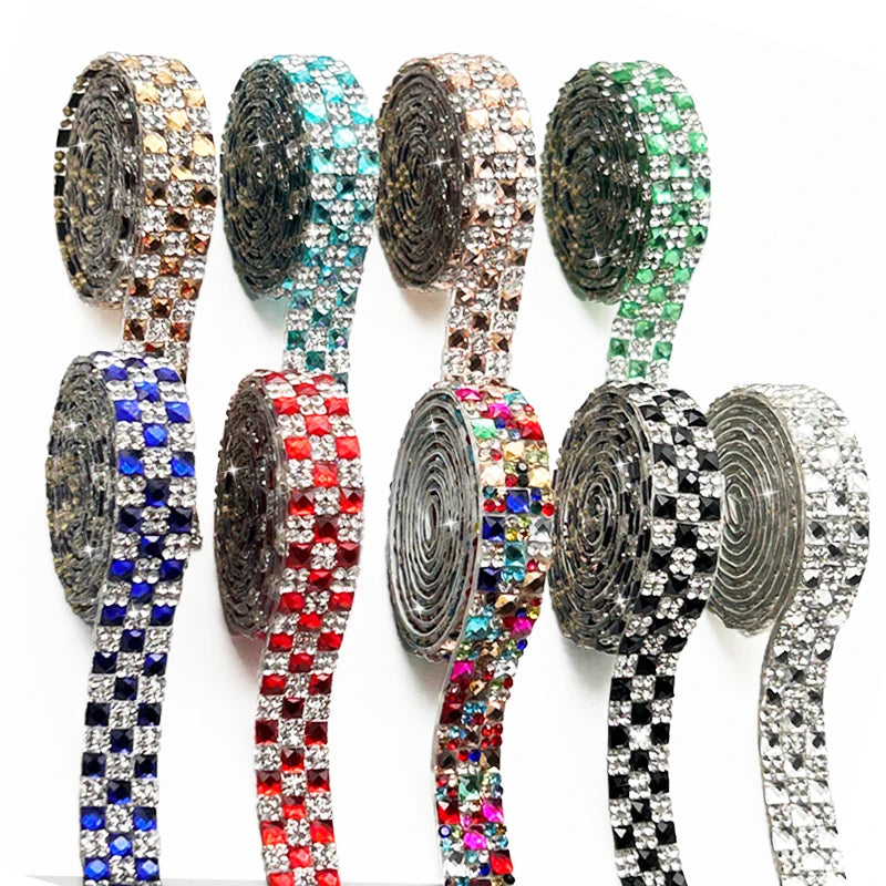 Wholesale 4mm Glass Hot Fix Rhinestone Tape Trimmings Self Adhesive Rhinestone Ribbon for Wedding