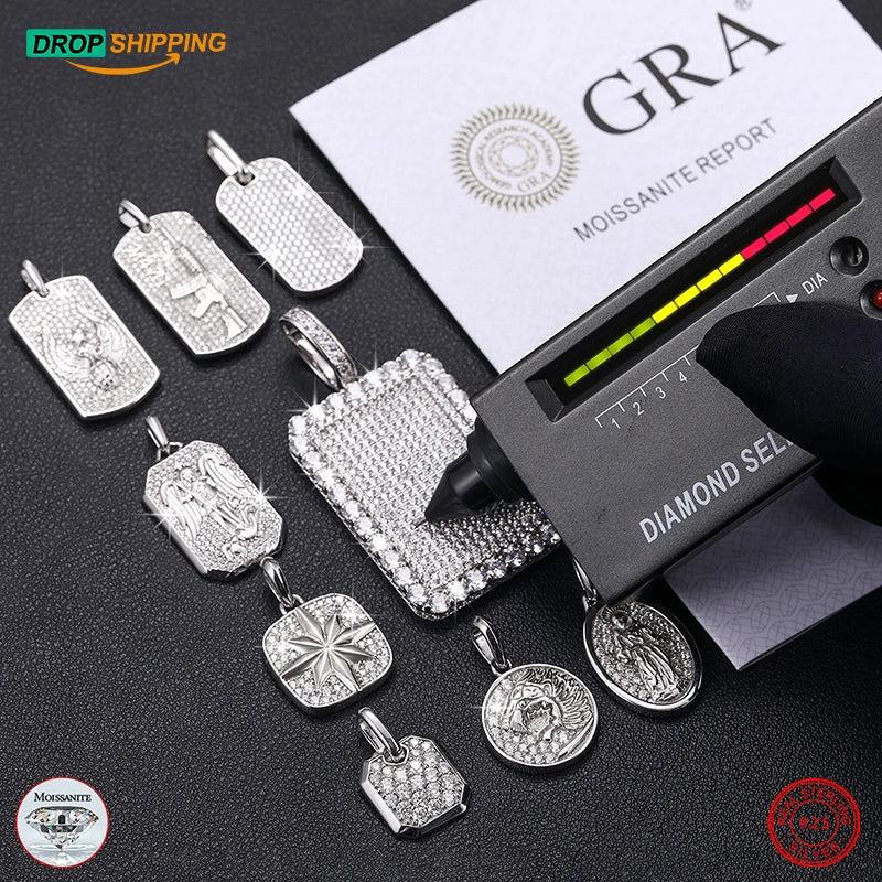Fashion Accessory Hip Hop Jewelry Men Women 925 Sterling Silver Iced Out VVS Moissanite Diamond Dog Tag Pendant With Chain
