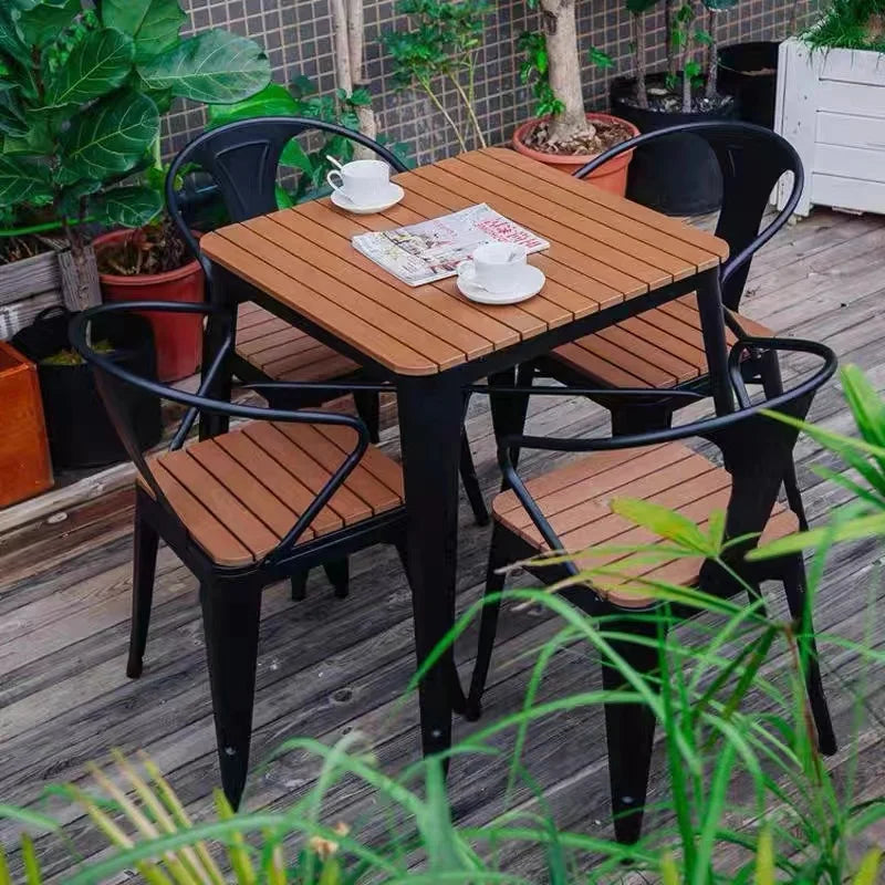 Leisure New Style Modern Outdoor Furniture Metal Frame Plastic Wood Outdoor Garden Patio Set
