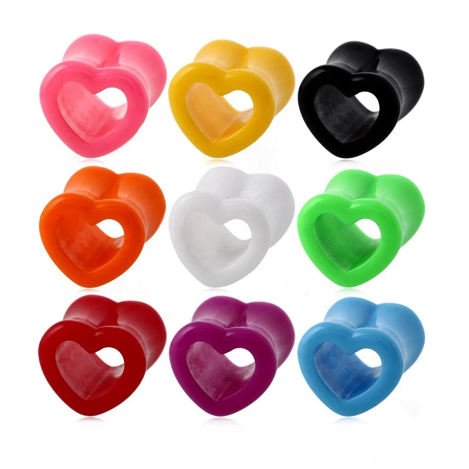 Heart Shaped Acrylic Ear Tunnel Plug Unisex Body Piercing Jewelry 4-25mm Expander Colorful Flesh Stretcher Diamond Pearl Wedding