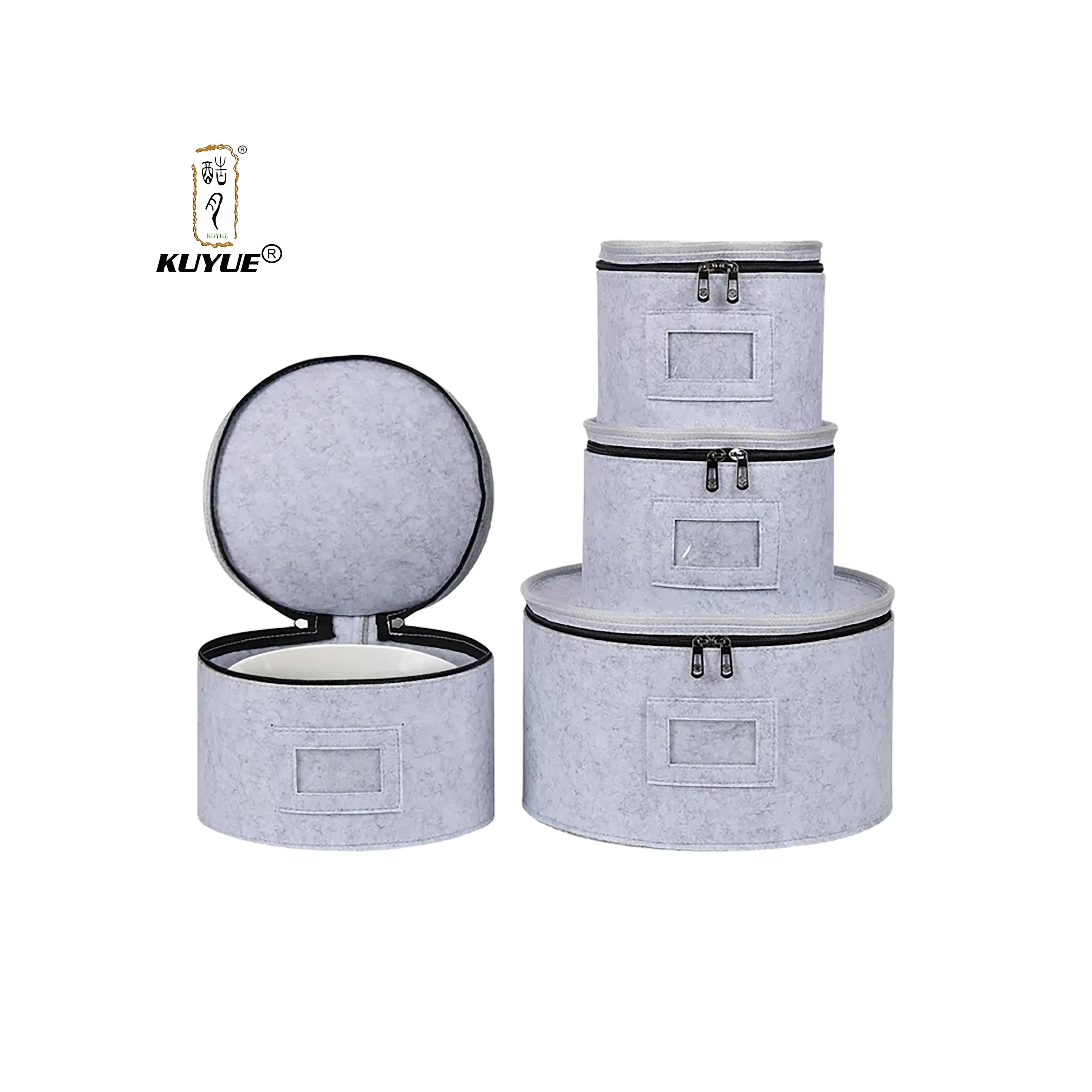 KUYUE Sturdy Felt Fabric Porcelain Dinnerware Storage Containers Tableware Storage Boxes Conveniently Stacking Organizing Plates