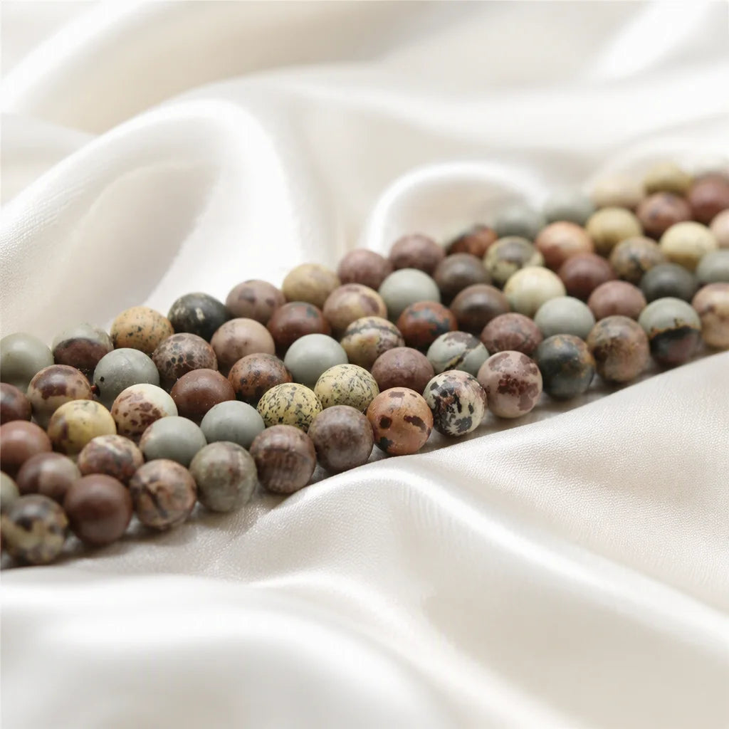 Natural Matte Frosted Round Loose Beads Grass Flower Stone for Jewelry Making Energy Healing Power Crystal Stone Bead