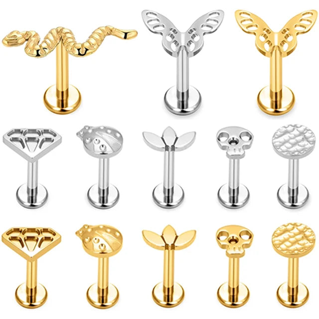 G23 Titanium Lip Piercing 16G Labret Nose Moon Heart Shape Zircon Ear Cartilage Helix Piercing Gothic Body Jewelry Wholesale