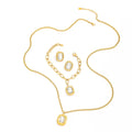 18K Gold Plated Vintage Texture Stainless Steel Jewelry Set Big Zirconia Oval Pendant Necklace Bracelet Earring Link Trendy