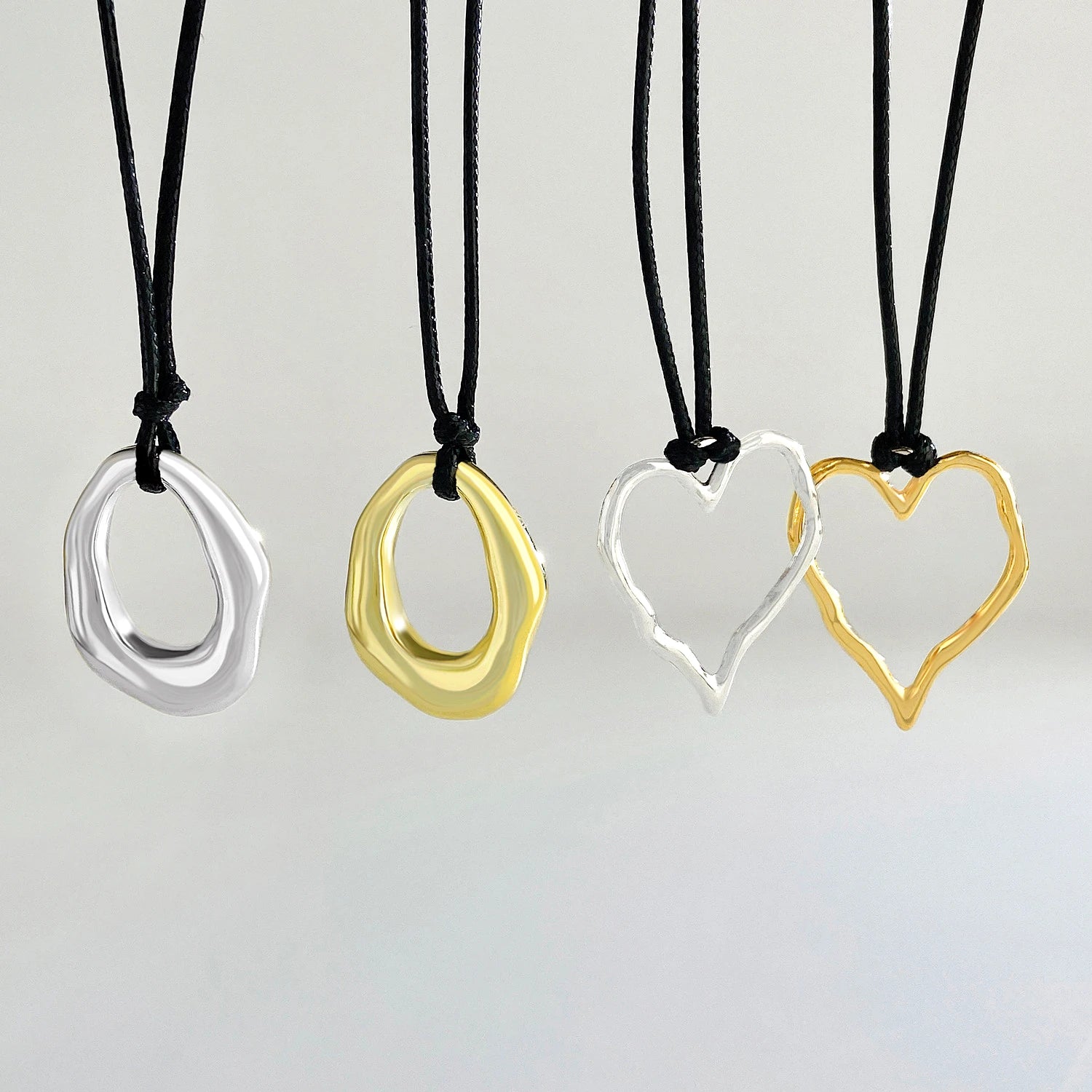 Hot Sale Simple Wax Rope Necklace Personality Hollow Pendant Necklace Irregular Geometric Oval Heart Necklace Gifts for WomenMen