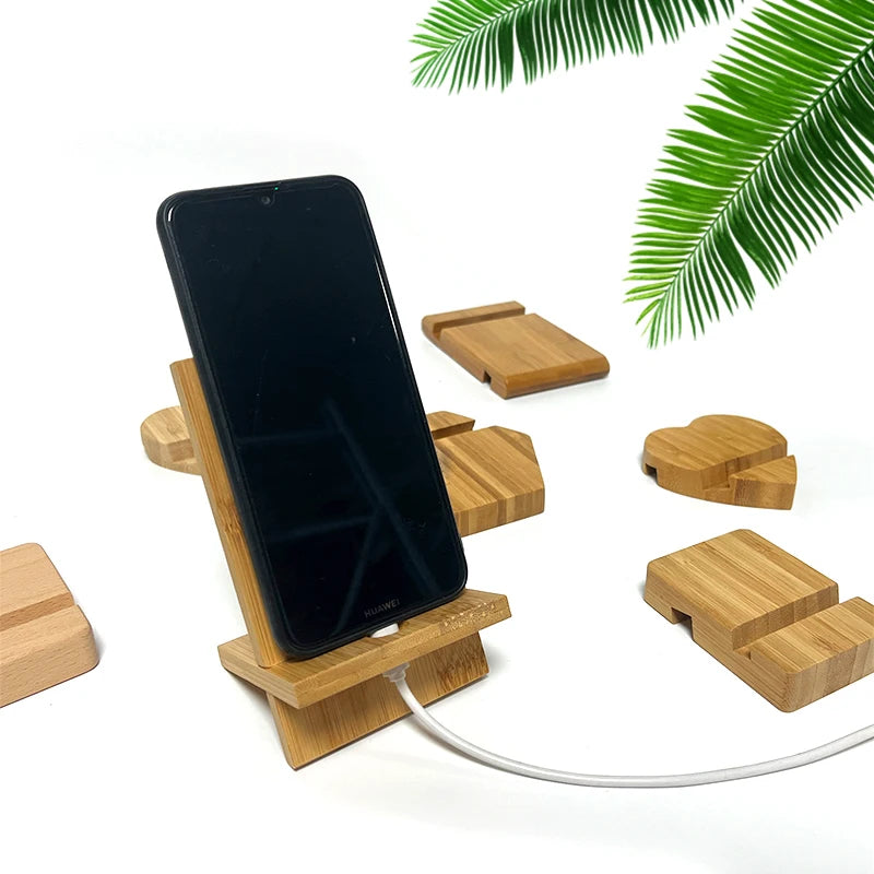 Multi-functional Adjustable Portable Standing Type Bamboo Phone Holder Stand with Custom Logo