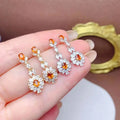 Custom Wholesale Fashion African 925 Sterling Silver Gold Plated Oval Cut Natural Garnet Zircon Dangle Earrings for Party