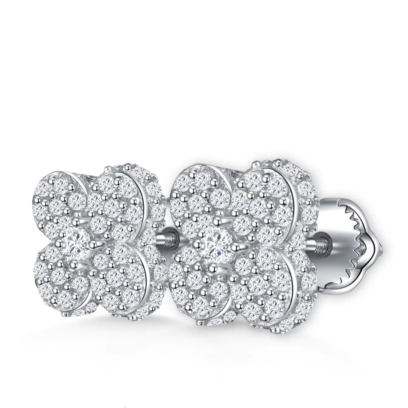 Hip Hop Iced Out Moissanite Earrings Jewelry 925 Sterling Silver Stud Earrings for Women Lucky Four Leaf Clover Stud Earrings