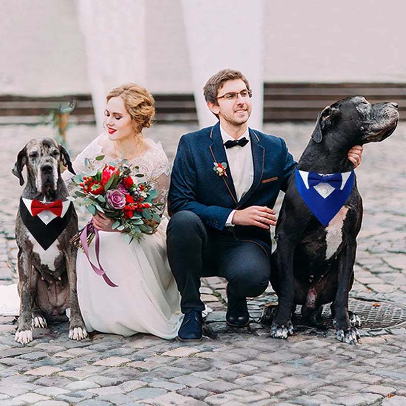 Adjustable Bowtie Dog Tuxedo Collar Bandana Wedding Birthday Party Dog Wedding Triangle Bandana Collar with Bow Tie