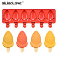 NEW 6 Grids Strawberry Shape Ice Cream Mold Silicone Maker with Popsicle Candy bar Form BPA Free Fruit Ice Lolly Tray Moulds