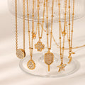 Dainty 18K Gold Stainless Steel Popular Diamond Water Drop Moon Five-Pointed Star Pendant Necklace for Girls