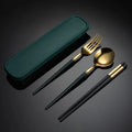 Custom Logo Wholesale Travel Spoon Fork Chopsticks Flatware Wedding Stainless Steel Chopsticks Spoon and Fork With Case Package