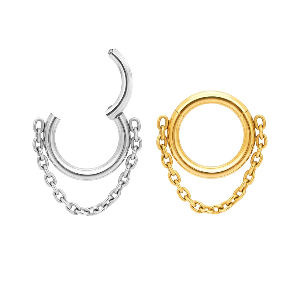 ASTM F136 Titanium 16G Hinged Segment Hoop Earring Dangling Chain Nose Ring Ear Cartilage Tragus Helix Body Piercing Jewelry