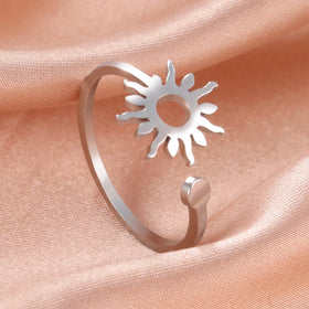 Shinning Sun Ring for Women Stainless Steel Boho Adjustable Finger Rings New Fashion Jewelry Birthday Gift