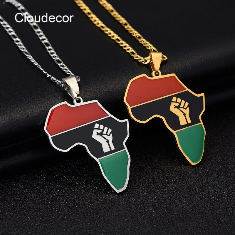 Libya Flag Africa Map Necklace Jewelry Gold Figaro Chain  Map Custom Stainless Steel Necklace Enamel Jewelry
