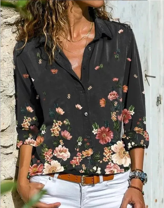 _ Spring Elegant Women's Shirt Lapel Long Sleeve Casual Shirt Women's Fashion Temperament Top