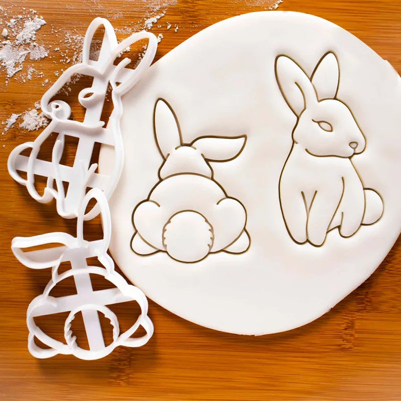 Saffron Cute Rabbit 2 Designs 3D Plastic Cookie Cutter Handmade Sandwich Nut Rabbits Bunny Mold for Bakers