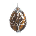 DIY Natural Stone Chakra Necklace Pendant Tree of Life Wire Wrapped Tiger-eye Water Drop Shape for Women Men Jewelry Folk Crafts