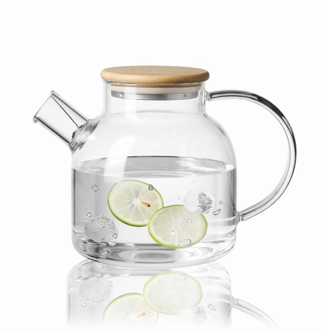 CnGlass Borosilicate Glass Tea Pot Heat Resistant Stovetop Safe with Airtight Bamboo Lid Strainer Teapot