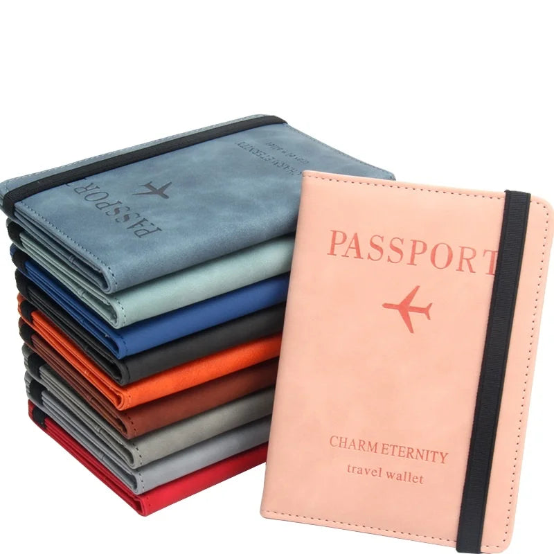 RFID Blocking Passport Credit Card Holder Wallets Pu Leather Passport Cover Case Passport Holder With Anti Magnetic Strap