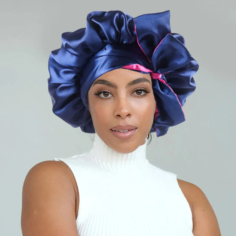 Custom Print Logo Bonnets Hair Wraps Long Strap Double Layer Reversible Wide Tie Band Edge Satin Edge Casual Four Seasons for