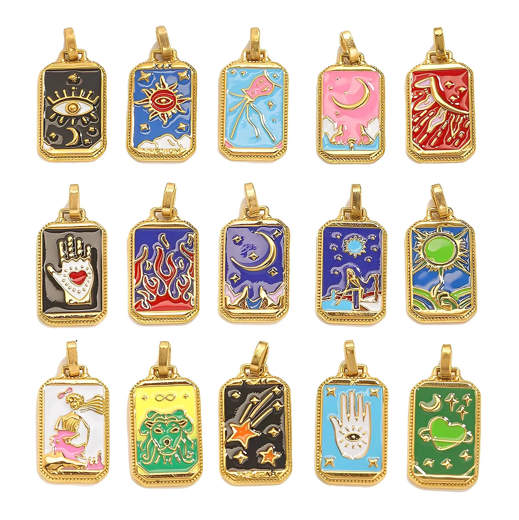 2025 New Arrival Hot Selling Stainless Steel Vacuum Plated Colored Enamel Square Pendant DIY Charms for Jewelry Making