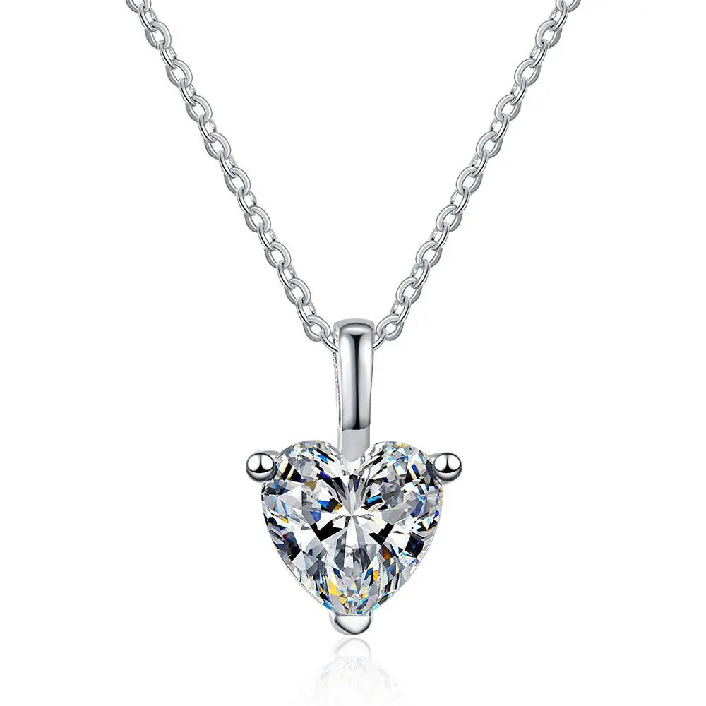 Wholesale Pure 925 Sterling Silver Moissanite Waterproof Tarnish Free Necklace Heart Pendant Chain Statement Wedding Jewelry