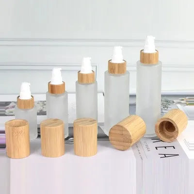 Environmental Empty Bamboo Lid Glass Cream Jar 30ml-120ml Frosted Glass Container Wooden Lids for Cosmetics Hot Stamping
