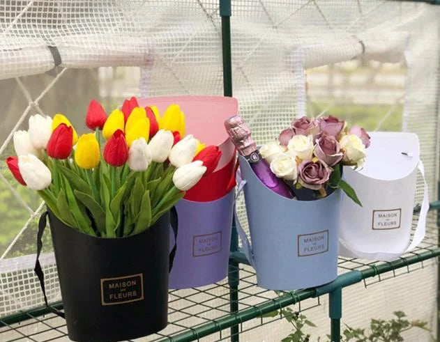 Portable Flower Gift Box With Handles Semicircle DIY Flower Basket Arrangement Wholesale
