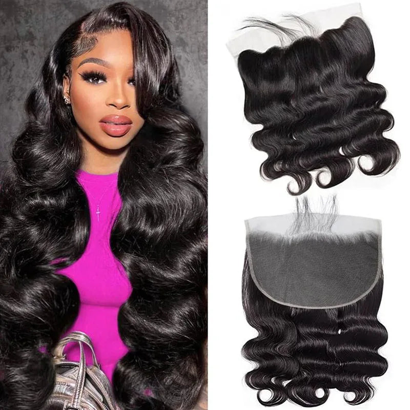13 X 4 Lace Frontal Body Wave Transparent Lace Frontals With Bangs Baby Hair 100% Remy Human Hair 200% Density Natural Color