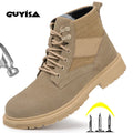 GUYISA for Winter Canvas Low Cut Steel Toe Safety Boots Brown Warmer Breathable Wear Resistant Work for Unisex