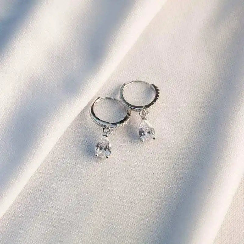 NEW 925 Sterling Silver Beautiful CZ Oval Shape Drop Dangle Hoop Earrings for Women