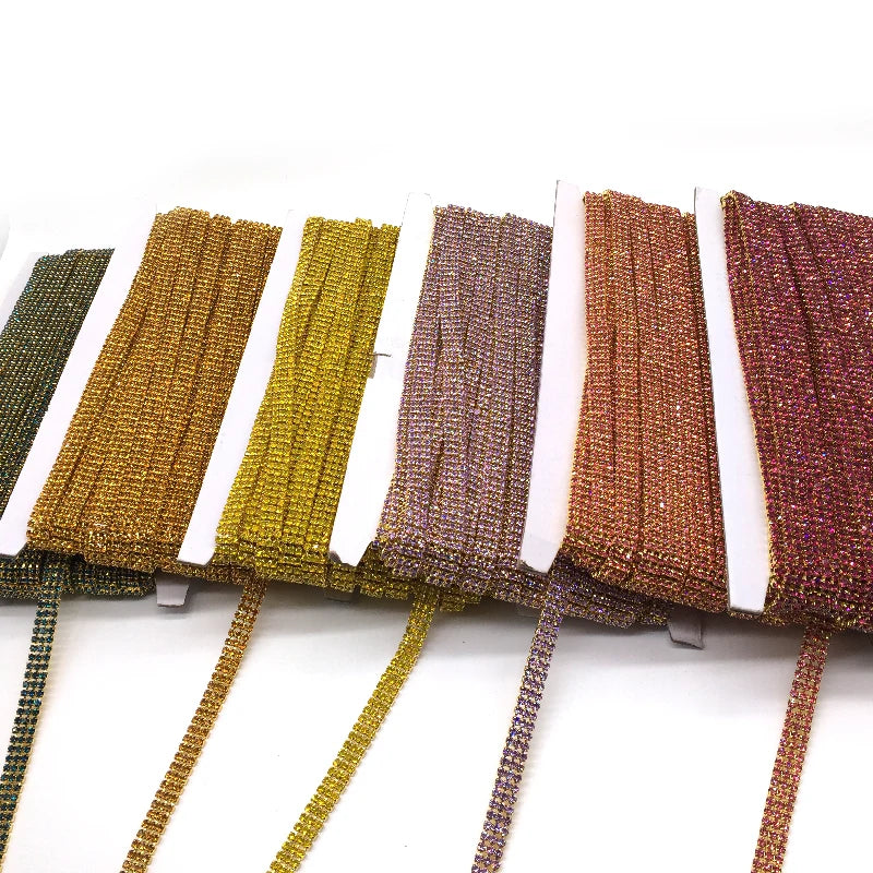 Rhinestone Cup Chains Various Colors Three Rows Rhinestone Cup Chains Trims for Garments Accessory
