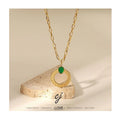 Carline Stainless Steel Minimalist Necklace for Girls Simple Design Fashion Jewelry Trendy Link Green Zircon Gold Plating