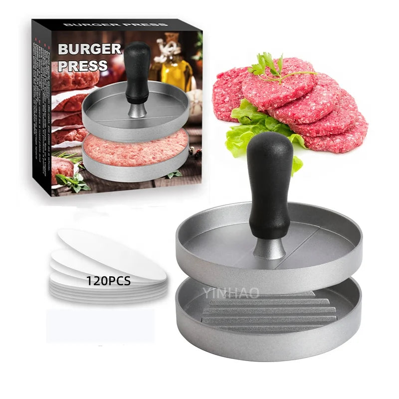 120 Free Patty Papers Included Non-Stick Aluminum Hamburger Press Kitchen Tool for Making Burgers Metal Patty Maker