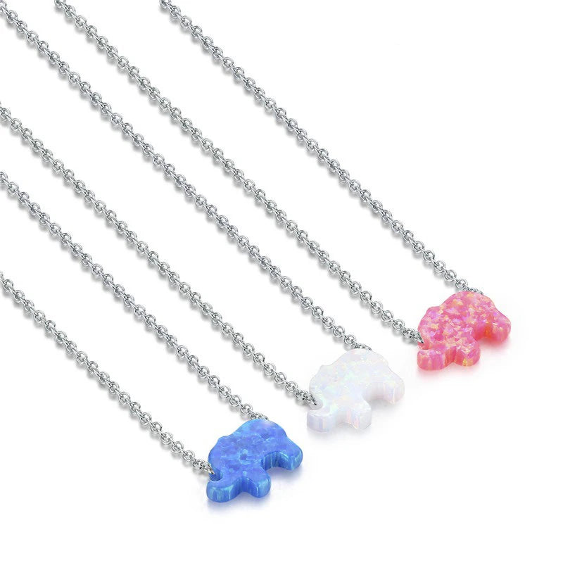 S925 Sterling Silver Opal Pendant Necklace with Water-wave Chain Cute Style Rhodium Plated for Women's Wedding Engagement