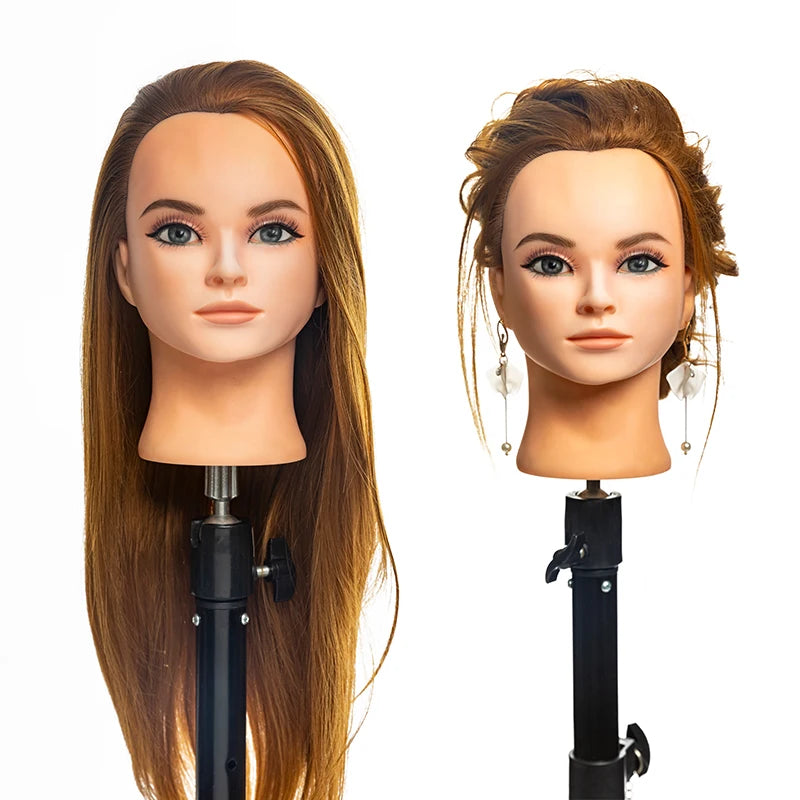 Factory Direct Sale Human Hair Training Head PVC Synthetic Makeup Teaching Head Mannequin for Hairdressers